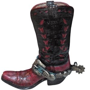 Cowboy Boot With Spurs Planter Vase 9.5"